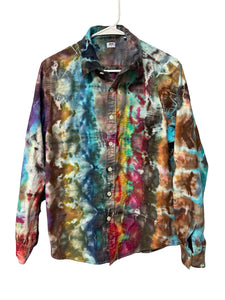 Flannel Long Sleeve Tie Dyed Shirt - M