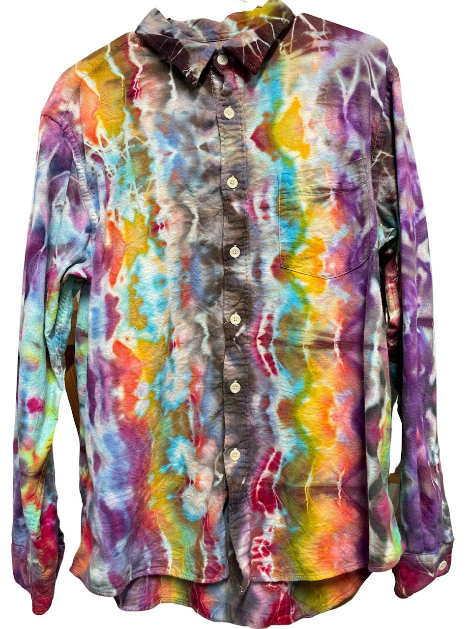 Flannel Long Sleeve Tie Dyed Shirt - M