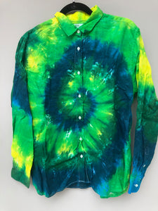 Women's Linen Long Sleeve Spiral Tie Dyed Shirt - L