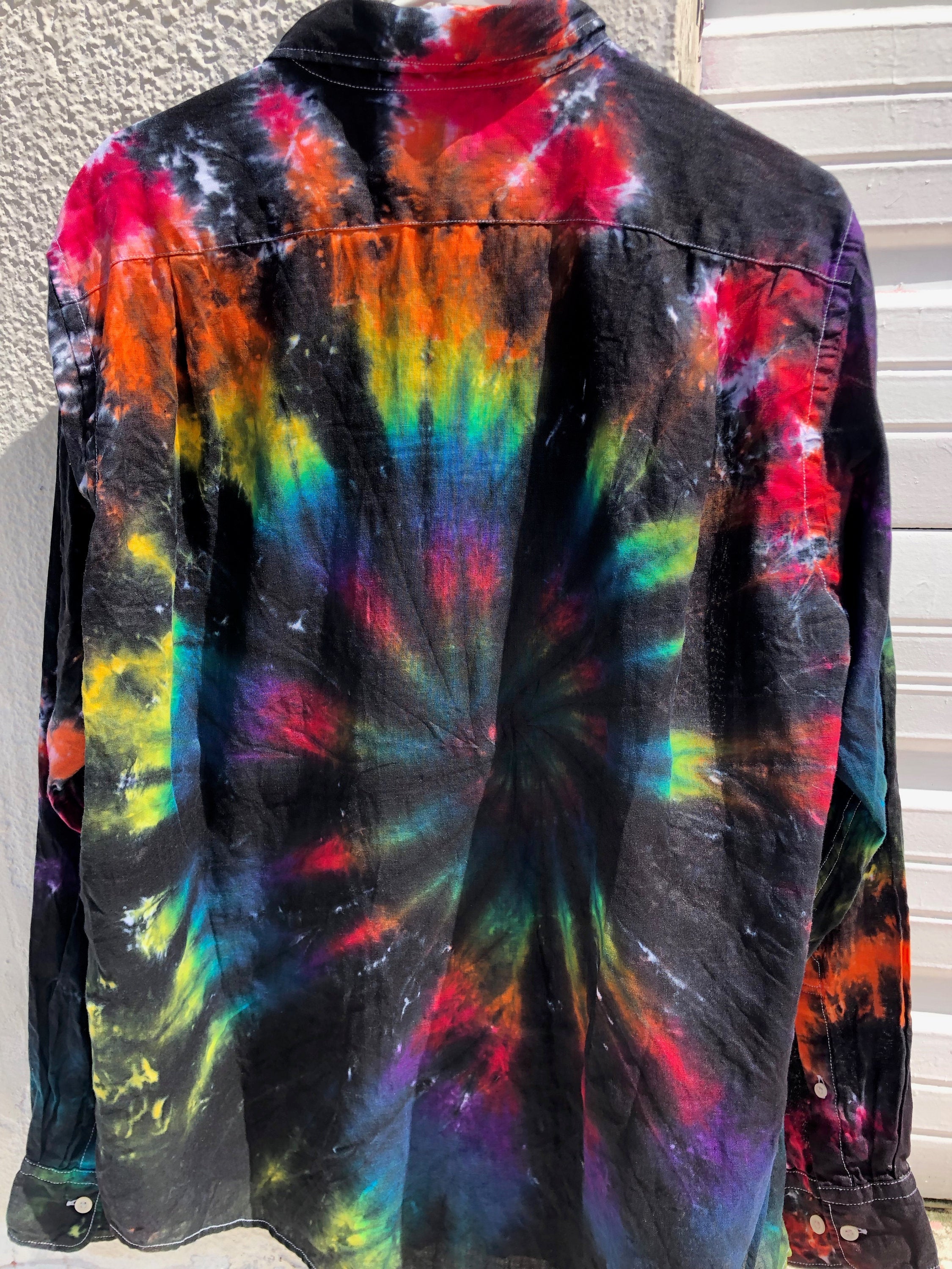 Men's Linen Long Sleeve Tie Dyed Shirt - XL