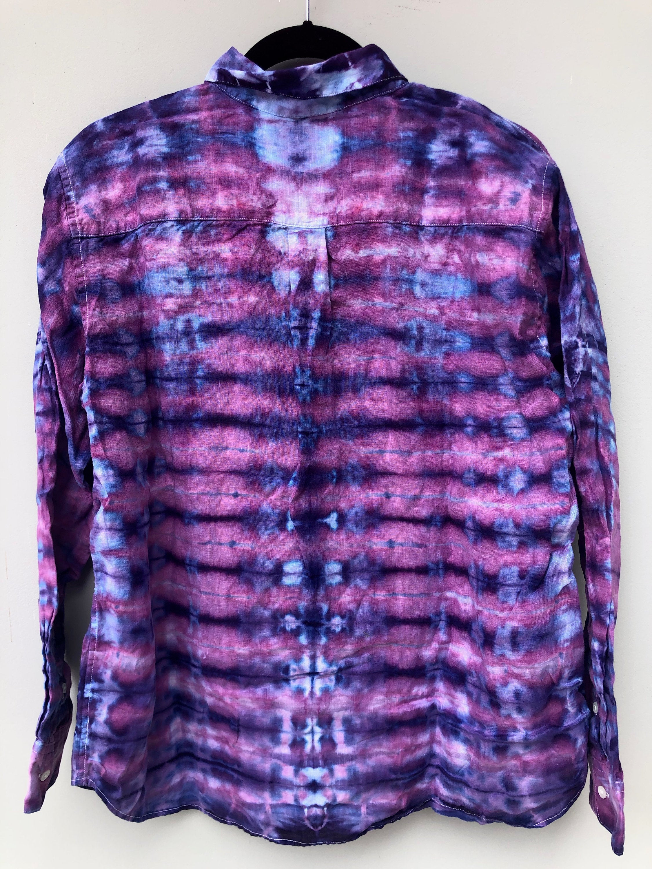 Women's Linen Long Sleeve Tie Dyed Shirt - L