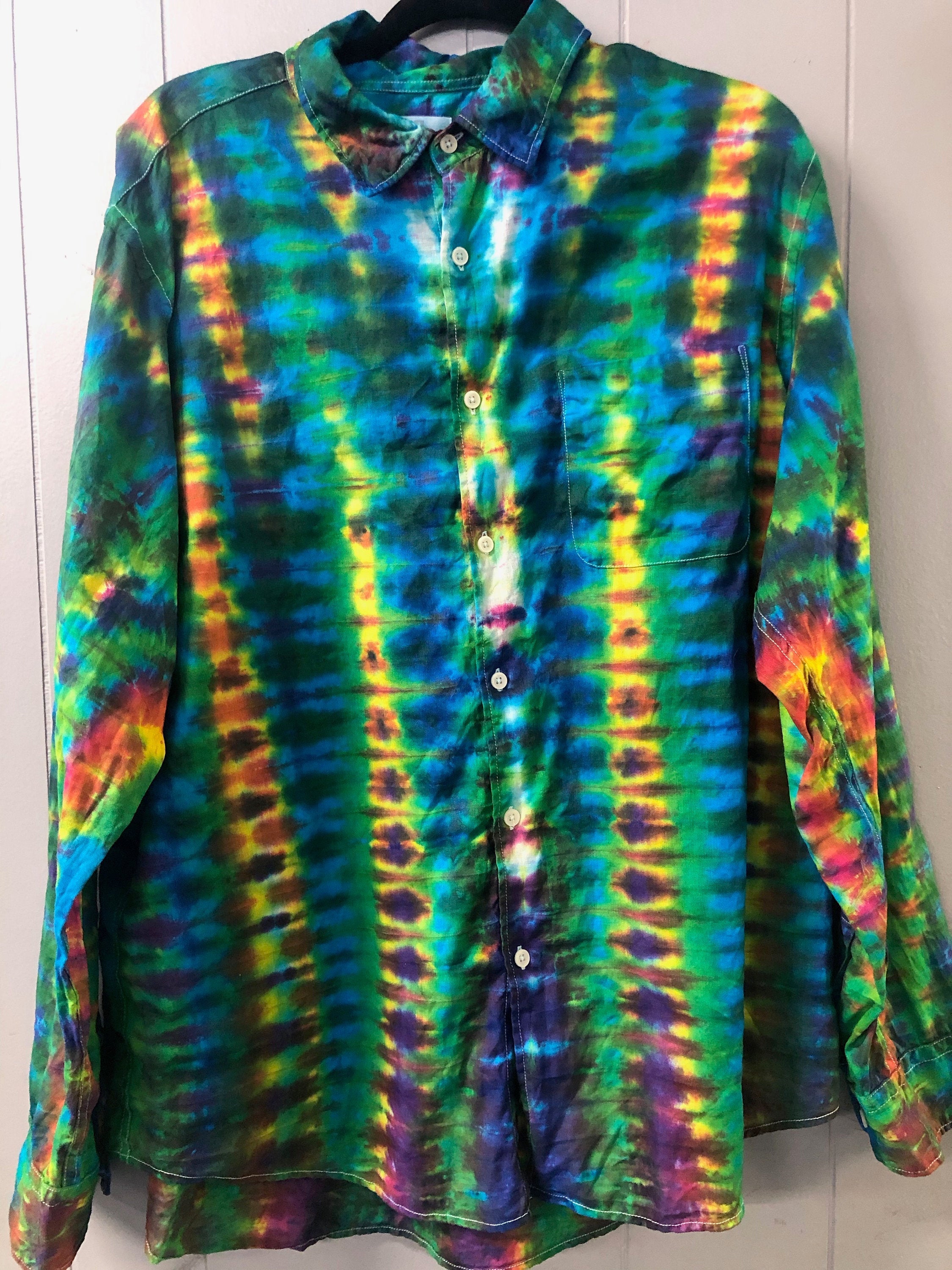 Men's Linen Long Sleeve Tie Dyed Shirt - 2XL