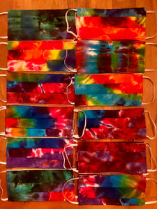 Tie Dye Face Covering - 100% Cotton, 2 Layers, Washable, Reusable - Colorway 3 (Rainbow)